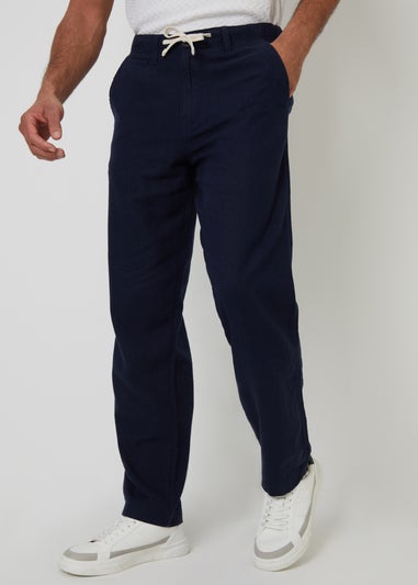 Threadbare Navy Annual Linen Blend Casual Trousers