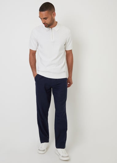 Threadbare Navy Annual Linen Blend Casual Trousers