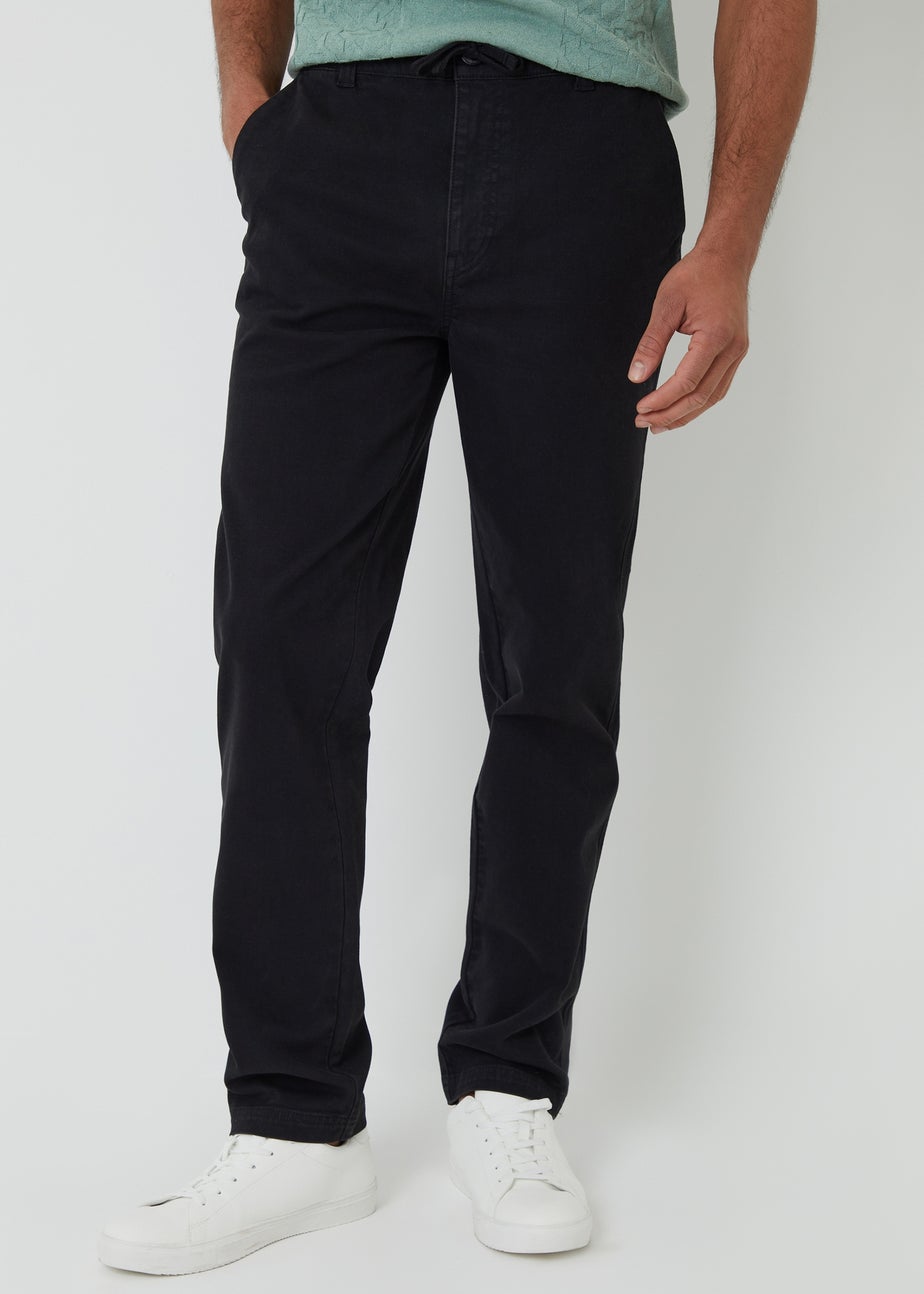 Threadbare Black Cotton Elasticated Waist Chino Trousers