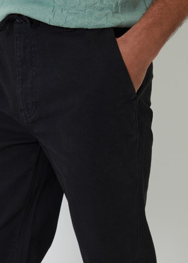 Threadbare Black Cotton Elasticated Waist Chino Trousers