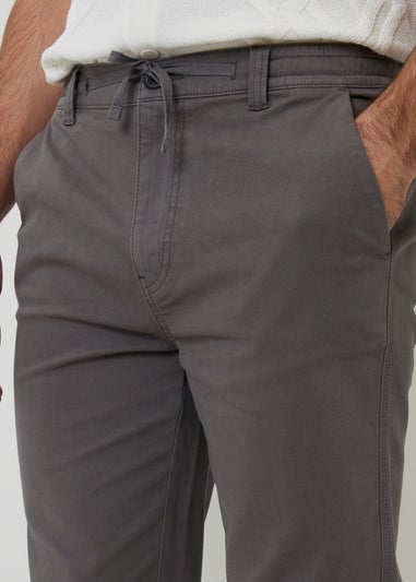 Threadbare Dark Grey Cotton Elasticated Waist Chino Trousers