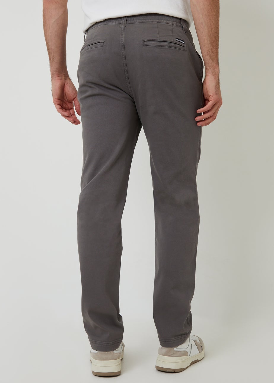 Threadbare Dark Grey Cotton Elasticated Waist Chino Trousers