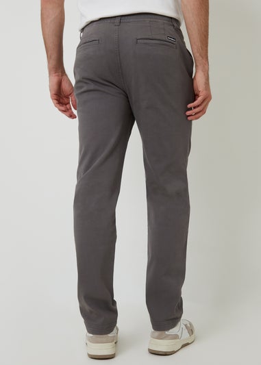 Threadbare Dark Grey Cotton Elasticated Waist Chino Trousers