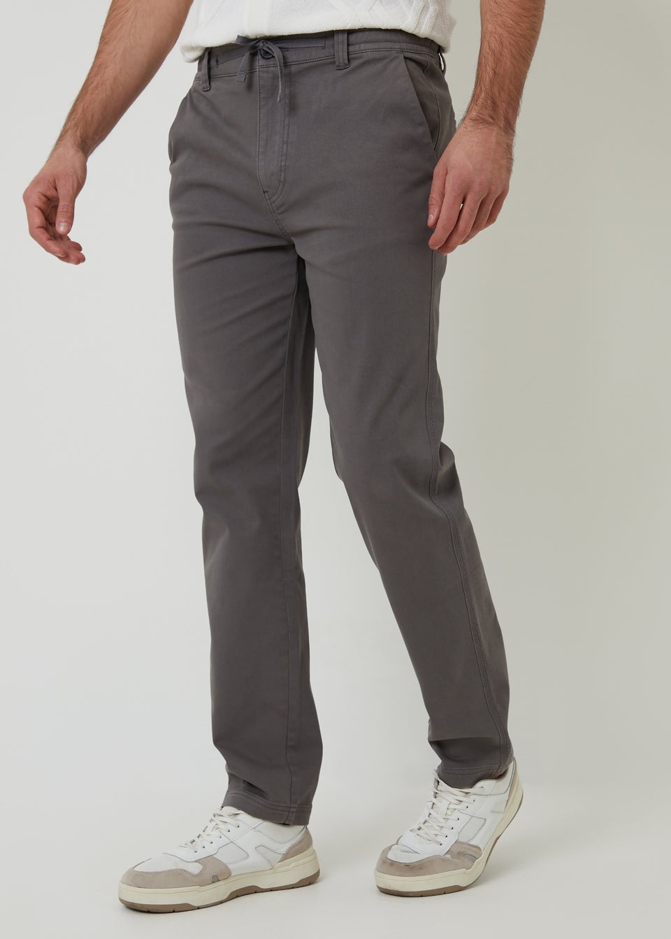 Threadbare Dark Grey Cotton Elasticated Waist Chino Trousers