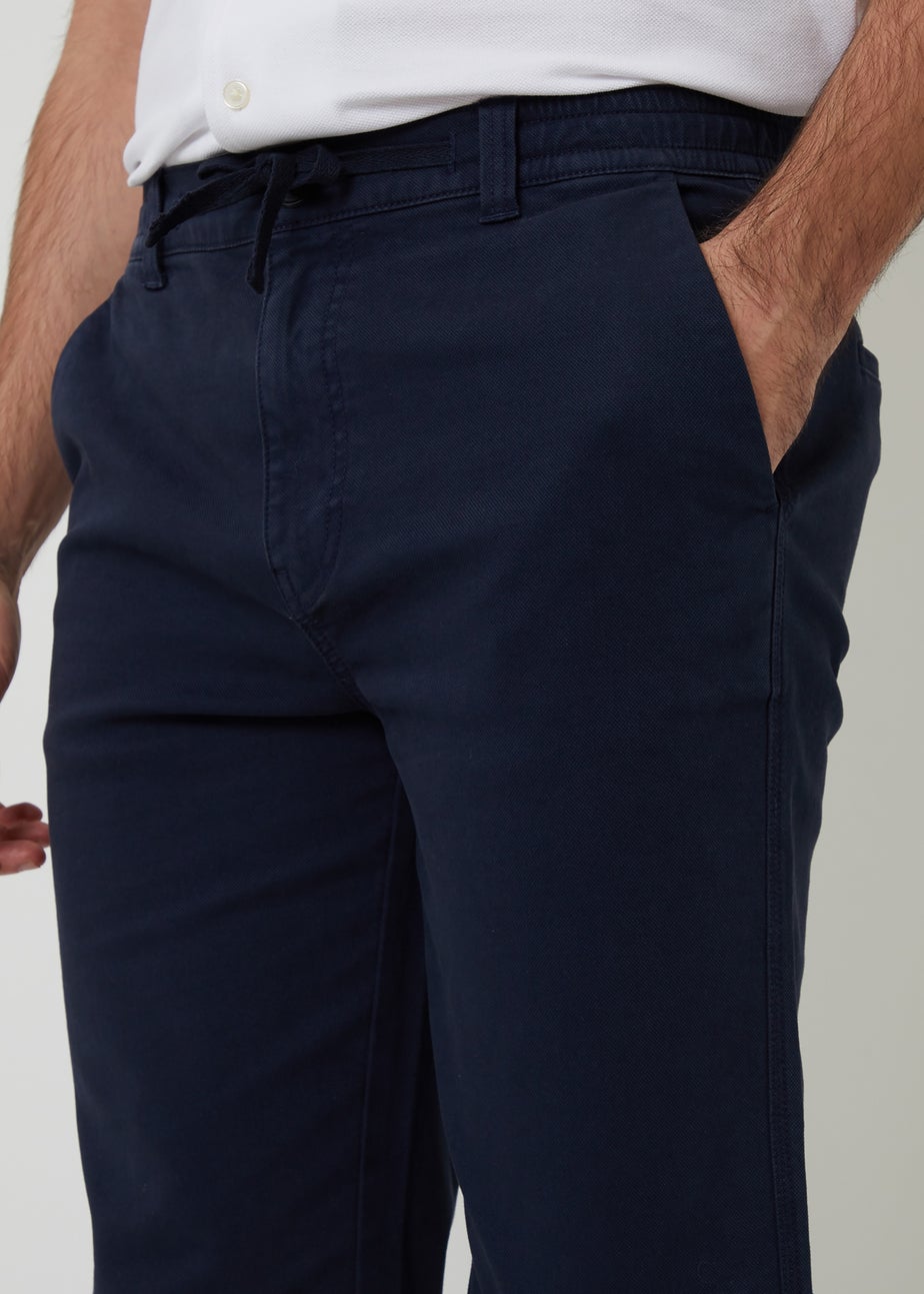 Threadbare Navy Cotton Elasticated Waist Chino Trousers