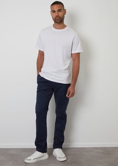 Threadbare Navy Relaxed Fit Cotton Chino Trousers With Stretch