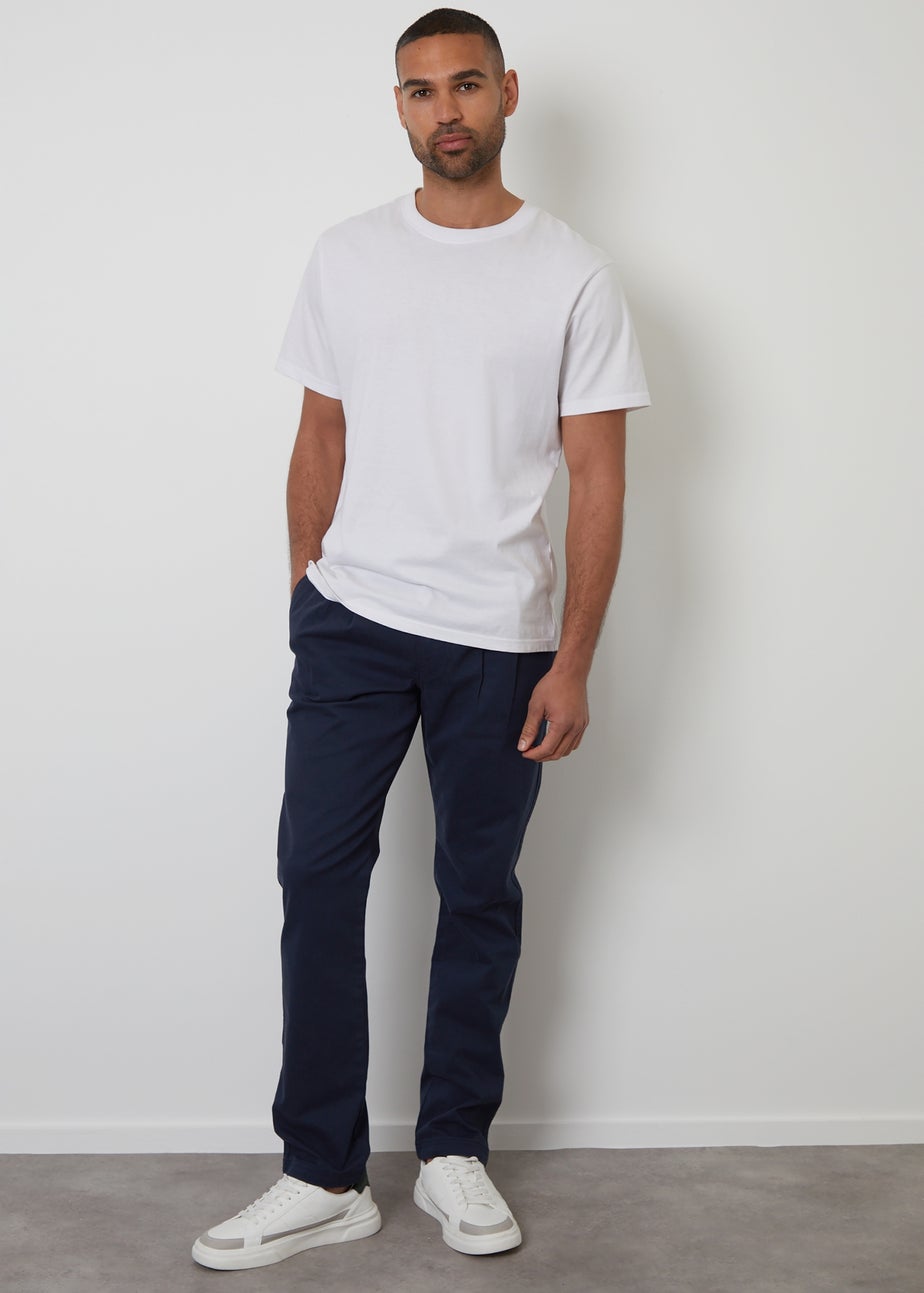 Threadbare Navy Relaxed Fit Cotton Chino Trousers With Stretch
