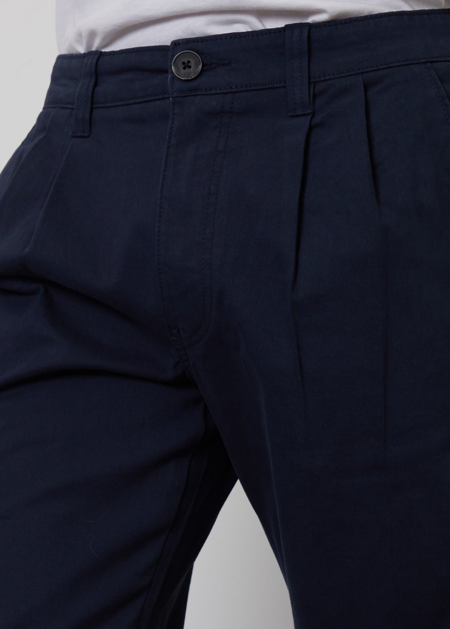 Threadbare Navy Relaxed Fit Cotton Chino Trousers With Stretch