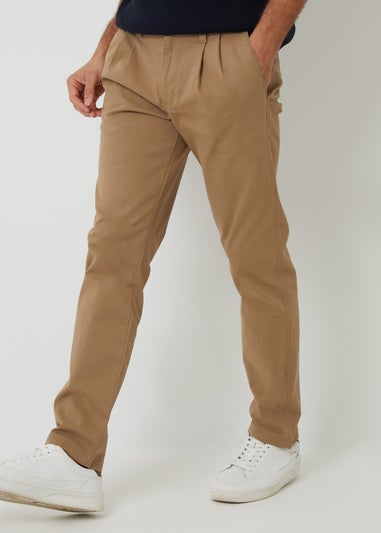 Threadbare Stone Relaxed Fit Cotton Chino Trousers With Stretch