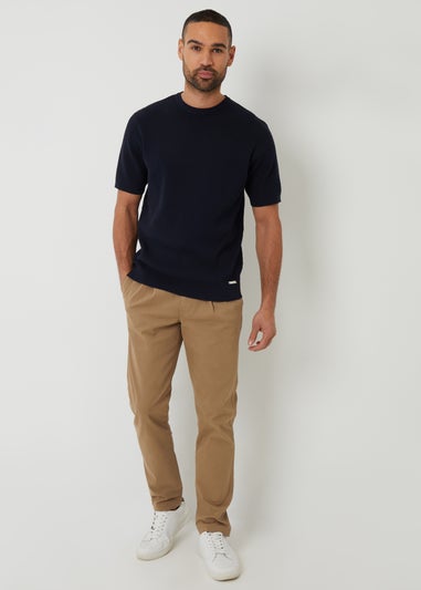 Threadbare Stone Relaxed Fit Cotton Chino Trousers With Stretch