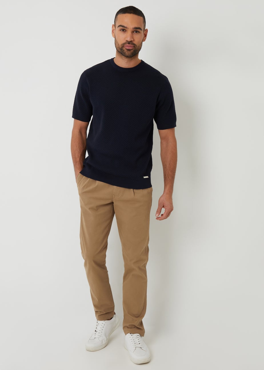 Threadbare Stone Relaxed Fit Cotton Chino Trousers With Stretch
