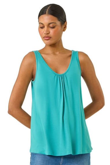 Roman Teal Plain V Neck Stretch Jersey Vest Top