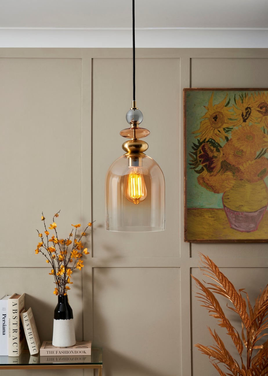 BHS Lighting Teyana Brass Glass 1 Light Cascade (50-130cm x 18cm)