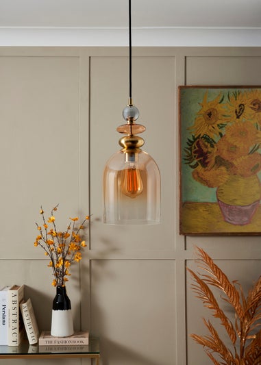 BHS Lighting Teyana Brass Glass 1 Light Cascade (50-130cm x 18cm)