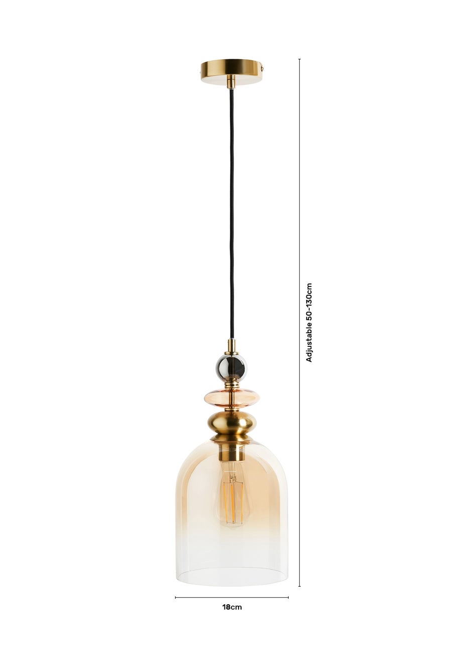 BHS Lighting Teyana Brass Glass 1 Light Cascade (50-130cm x 18cm)