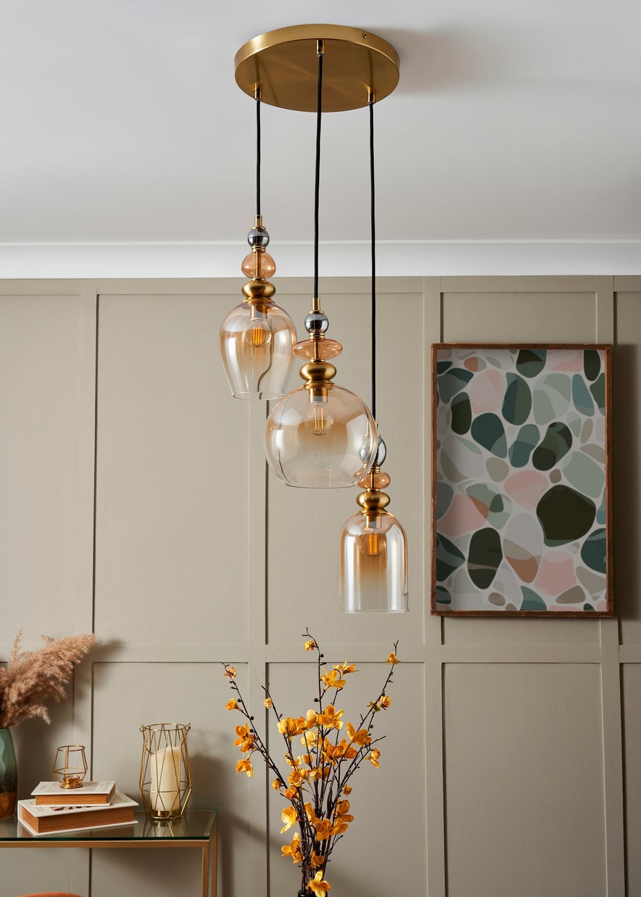 BHS Lighting Teyana Brass Glass 3 Light Cascade (65-100cm x 37cm)