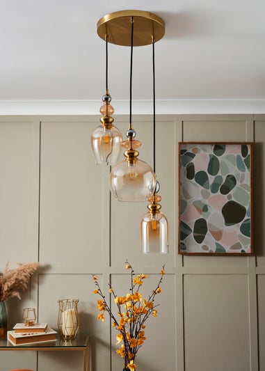 BHS Lighting Teyana Brass Glass 3 Light Cascade (65-100cm x 37cm)