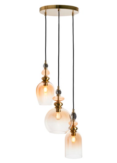 BHS Lighting Teyana Brass Glass 3 Light Cascade (65-100cm x 37cm)