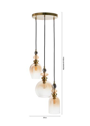 BHS Lighting Teyana Brass Glass 3 Light Cascade (65-100cm x 37cm)