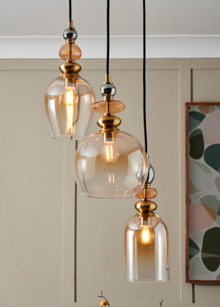 BHS Lighting Teyana Brass Glass 3 Light Cascade (65-100cm x 37cm)