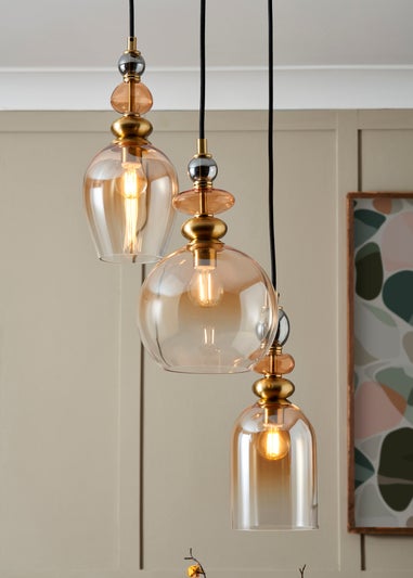 BHS Lighting Teyana Brass Glass 3 Light Cascade (65-100cm x 37cm)