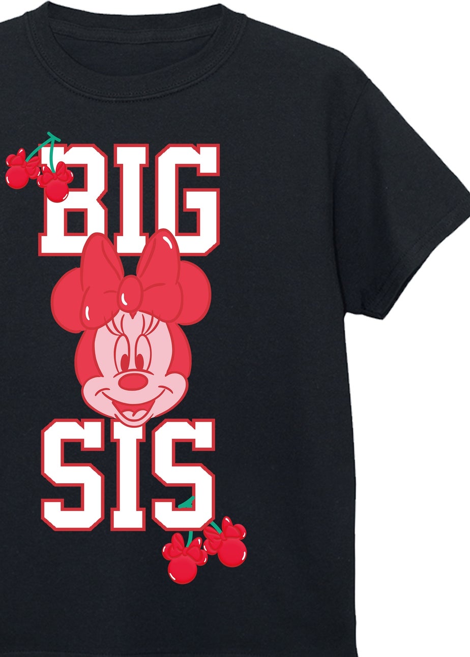 Disney Minnie Mouse Big Sister Girls Black Graphic T-Shirt (3-13 Years)