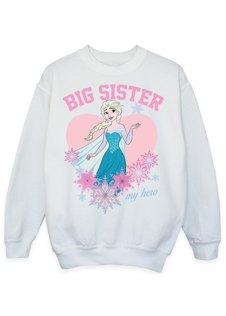 Disney Frozen Elsa Big Sister Girls White Graphic Sweatshirt (3-13 Years)