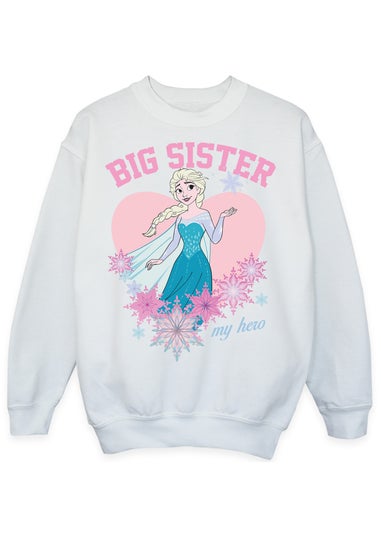 Disney Frozen Elsa Big Sister Girls White Graphic Sweatshirt (3-13 Years)