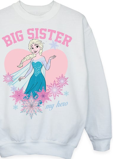Disney Frozen Elsa Big Sister Girls White Graphic Sweatshirt (3-13 Years)
