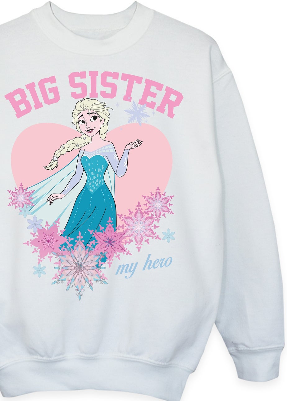 Disney Frozen Elsa Big Sister Girls White Graphic Sweatshirt (3-13 Years)