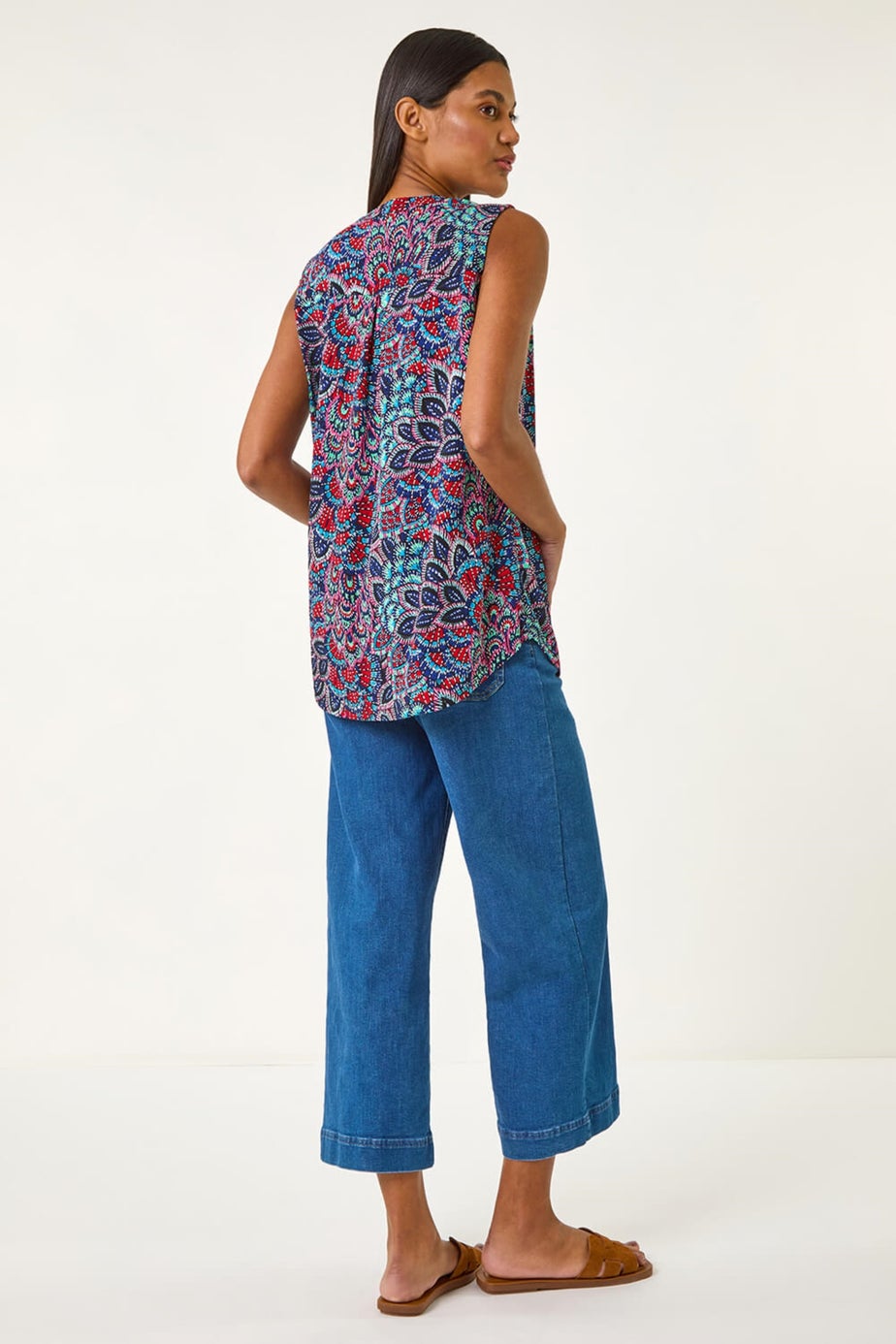 Roman Blue Abstract Print Stretch Vest Top