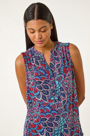 Roman Blue Abstract Print Stretch Vest Top