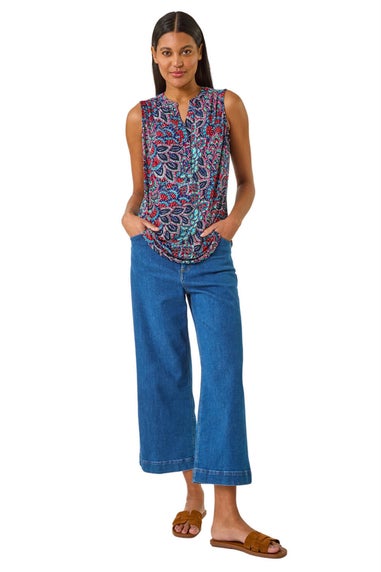 Roman Blue Abstract Print Stretch Vest Top
