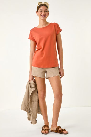 Roman Rust Plain Stretch Cotton Jersey T Shirt