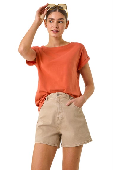 Roman Rust Plain Stretch Cotton Jersey T Shirt