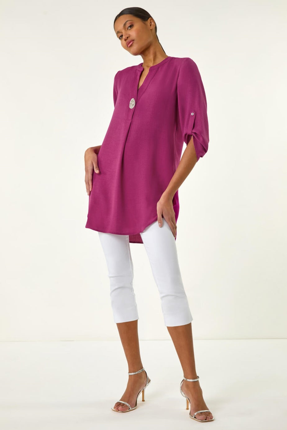 Roman Magenta Button Detail Longline Blouse