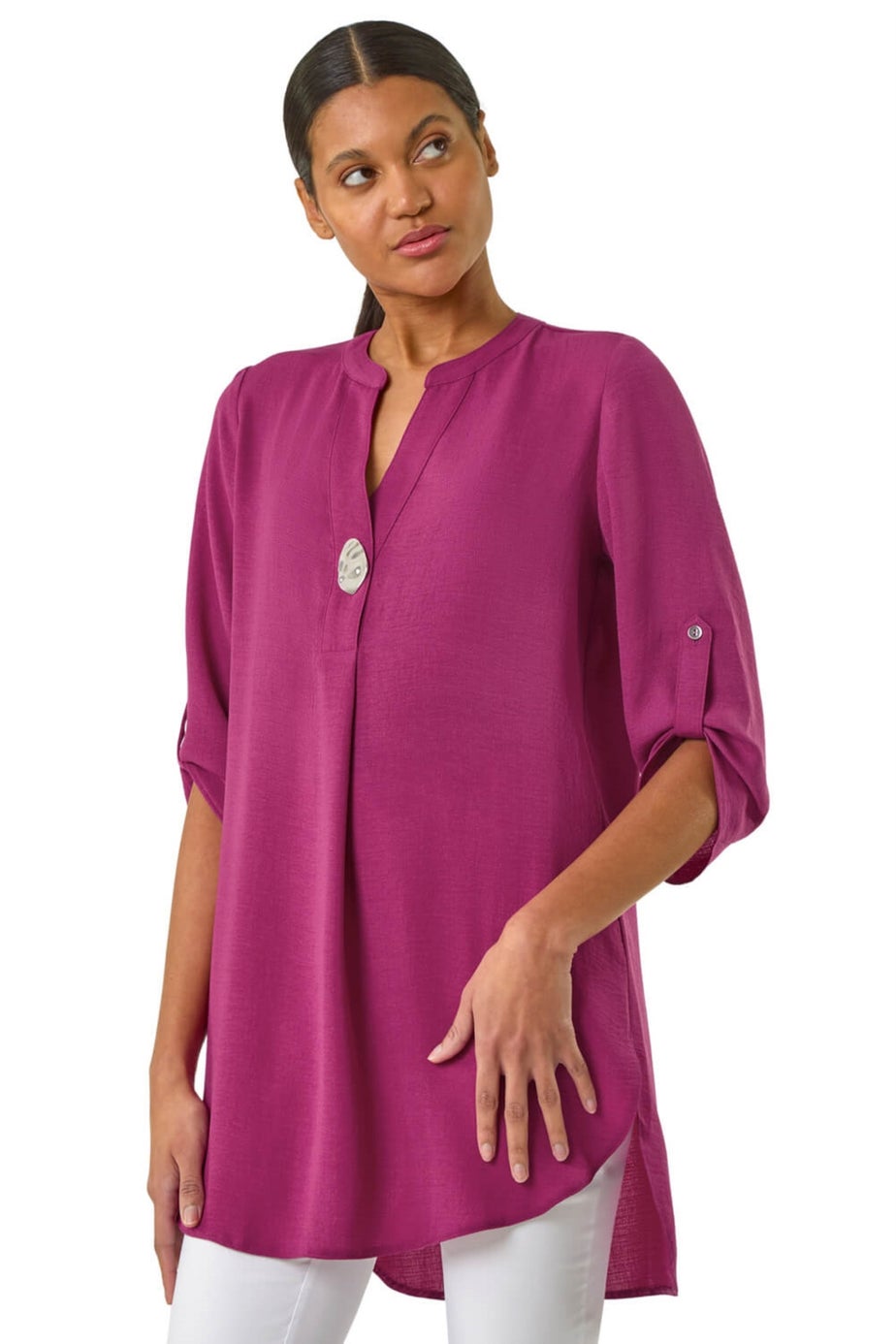Roman Magenta Button Detail Longline Blouse