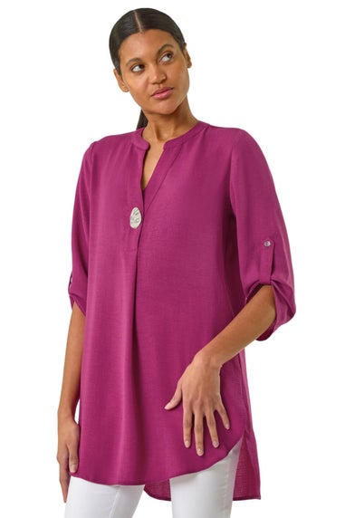 Roman Magenta Button Detail Longline Blouse