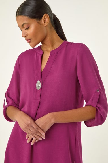 Roman Magenta Button Detail Longline Blouse