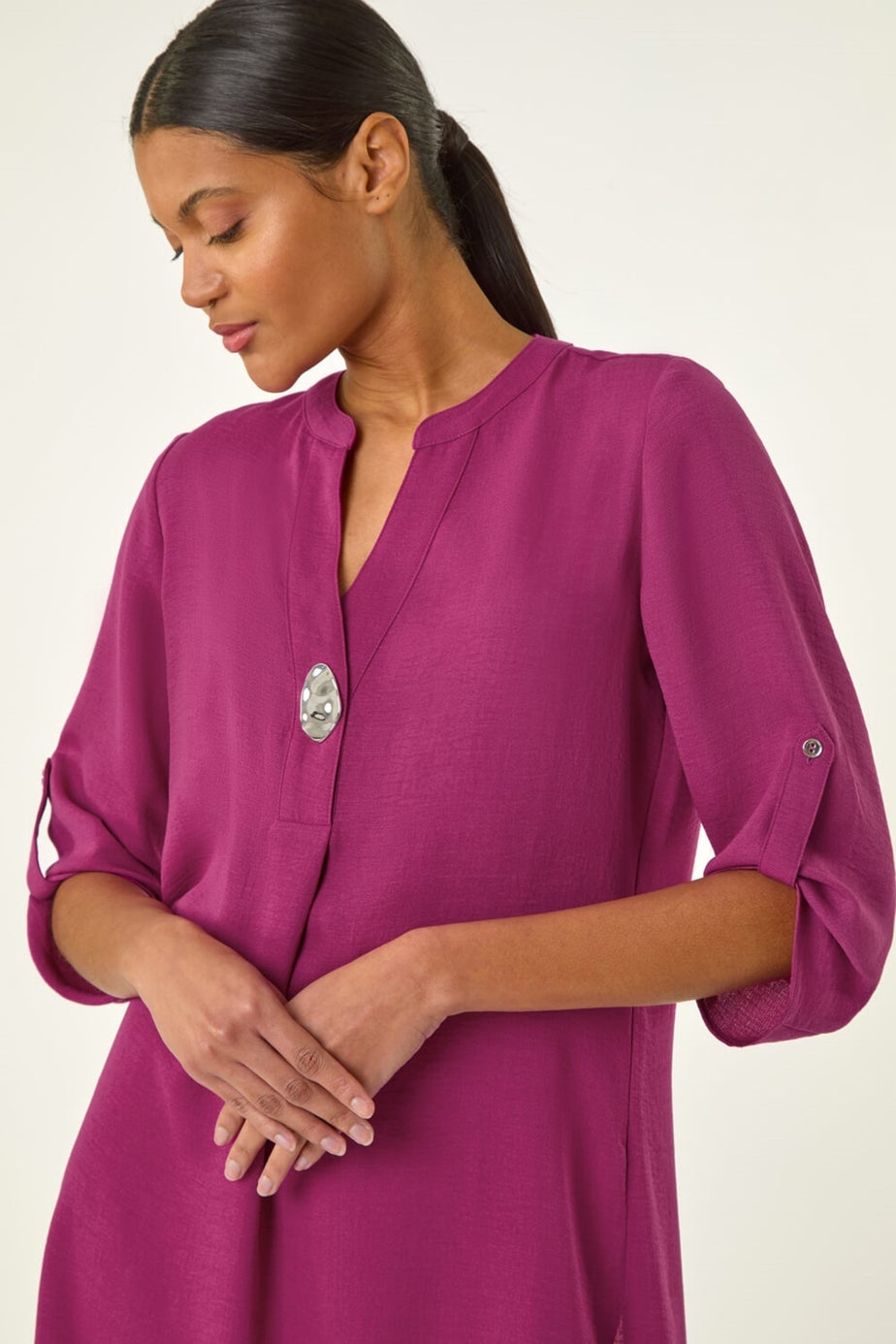 Roman Magenta Button Detail Longline Blouse