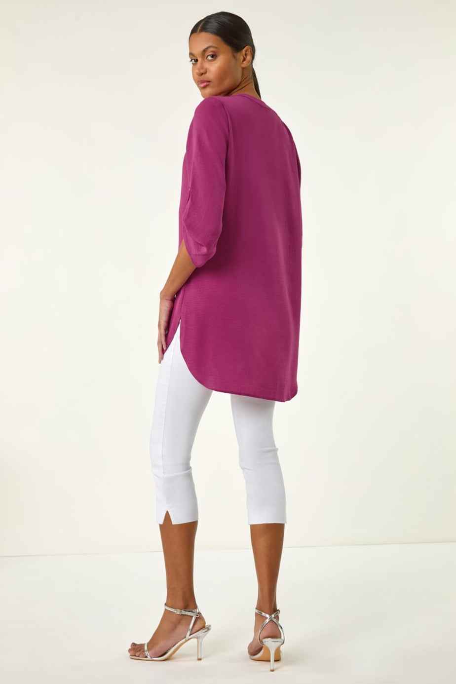 Roman Magenta Button Detail Longline Blouse
