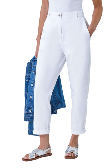 Roman White Petite Cotton Blend Stretch Chino Trousers