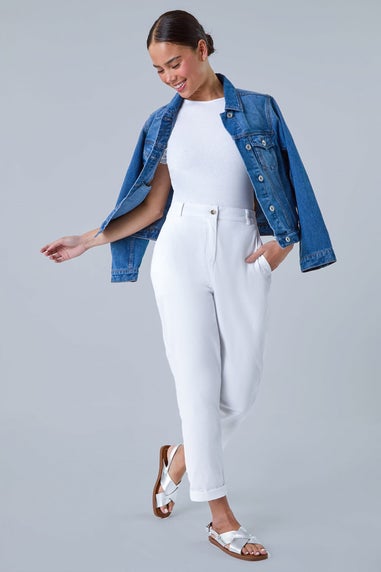 Roman White Petite Cotton Blend Stretch Chino Trousers