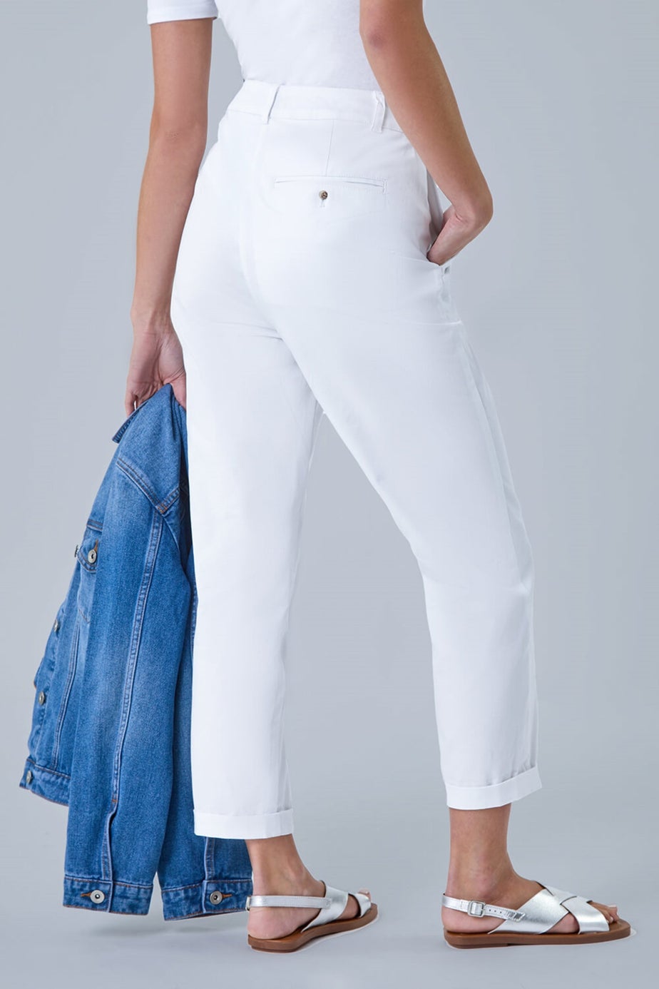 Roman White Petite Cotton Blend Stretch Chino Trousers