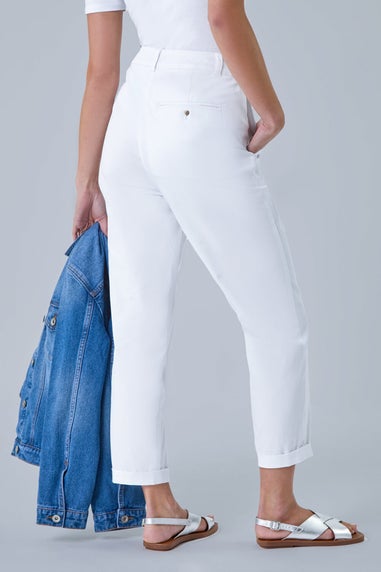 Roman White Petite Cotton Blend Stretch Chino Trousers