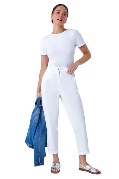 Roman White Petite Cotton Blend Stretch Chino Trousers