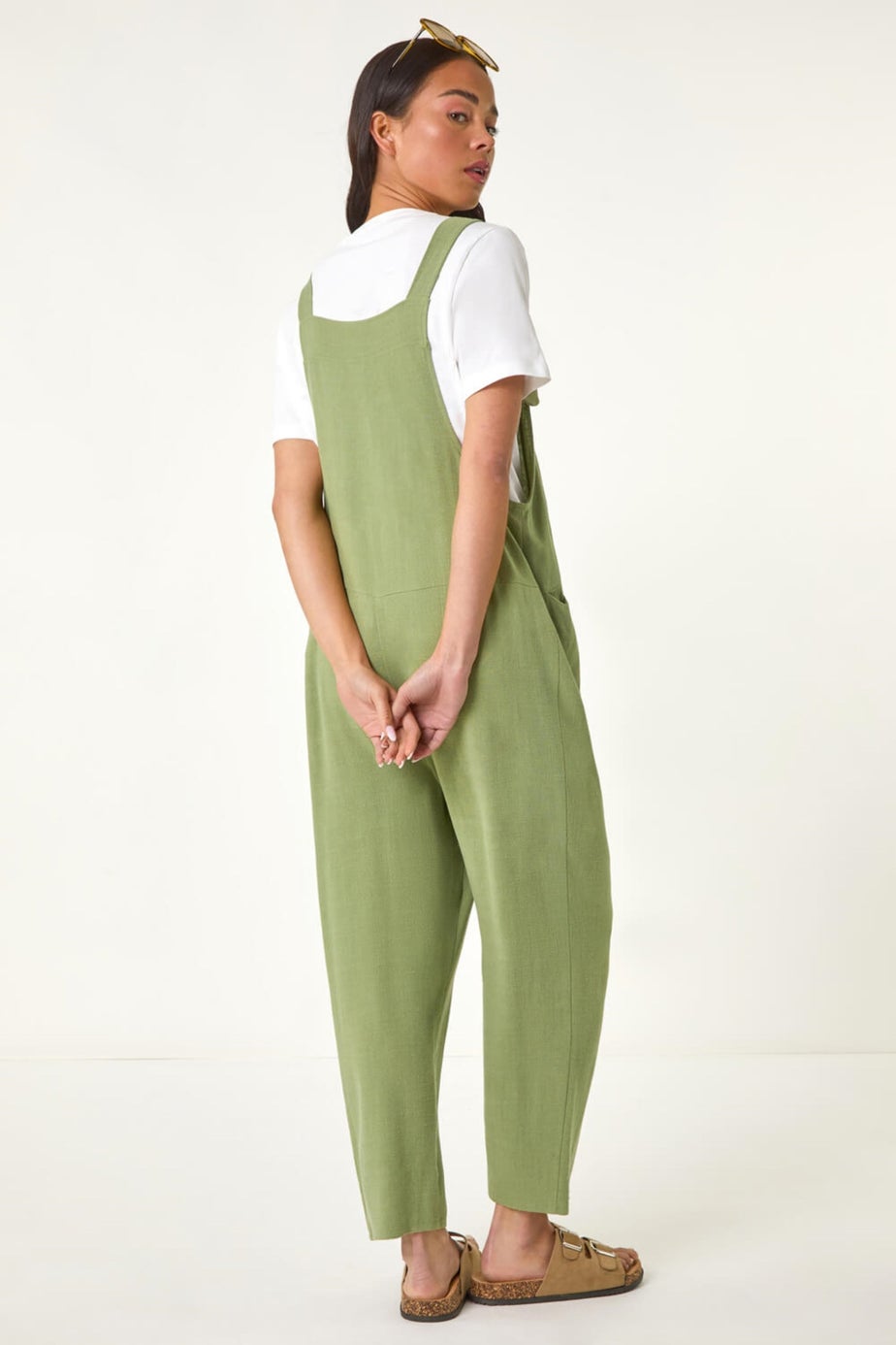 Roman Sage Petite Strap Woven Jumpsuit