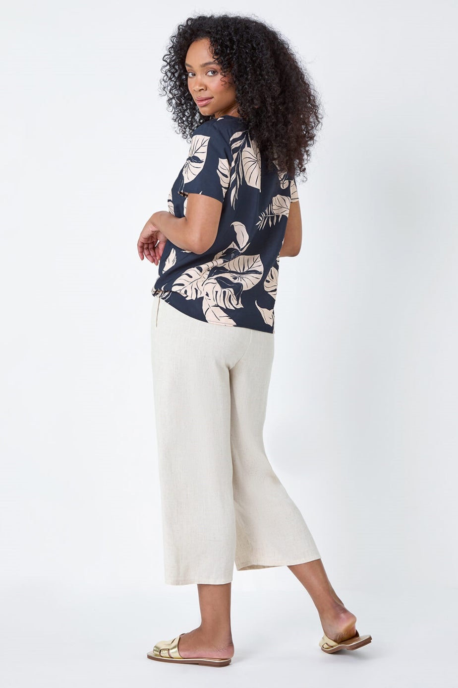 Roman Navy Petite Tropical Tie Detail Top