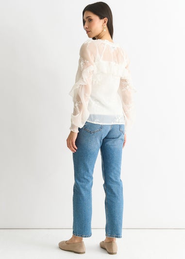 Gini London Embroidery puff sleeve top