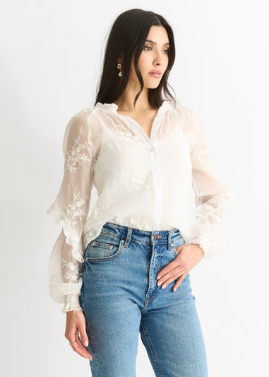 Gini London Embroidery puff sleeve top